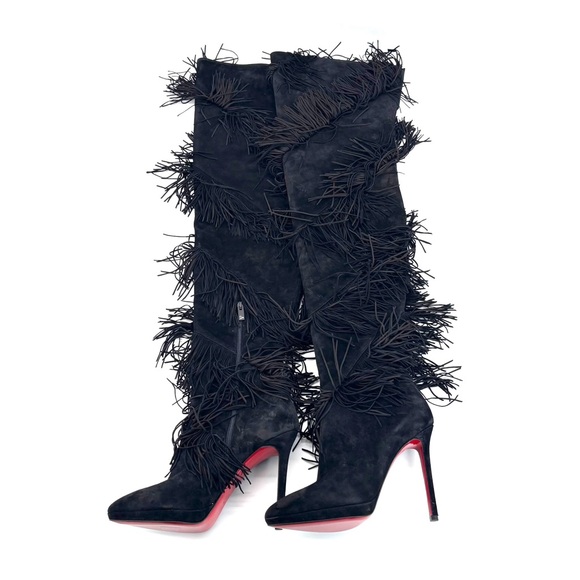 NEW Christian Louboutin Bolcheva 120 Fringe Over The Knee Pointed Toe Boots 38.5 - Picture 6 of 8